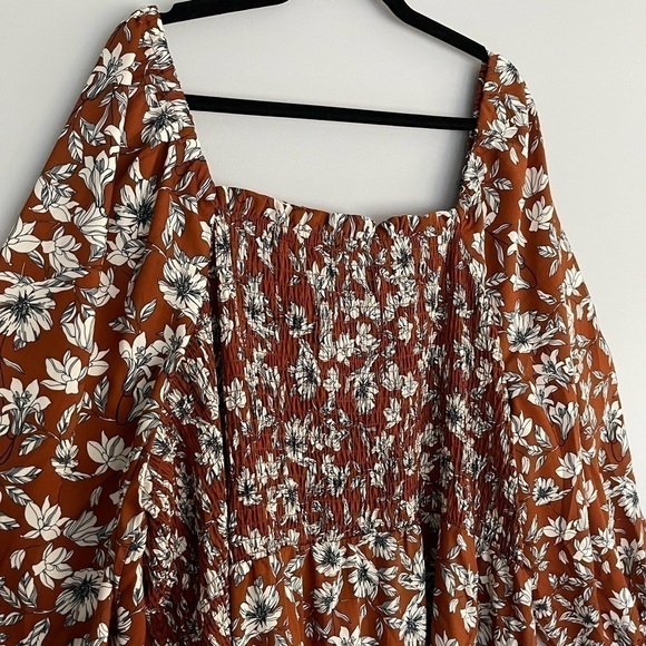 𝅺nwt La Ligne Liberty Floral Smocked Bodice Maxi Dress Brown/White Size 4XL - Picture 3 of 12